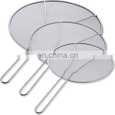 Round Stainless Steel Fine Mesh Splatter Screen with Resting Feet For Boiling Pots Frying Pans--9.5\