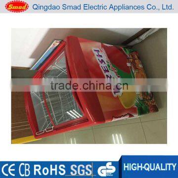 Chest freezer for ice cream with advertising sticker