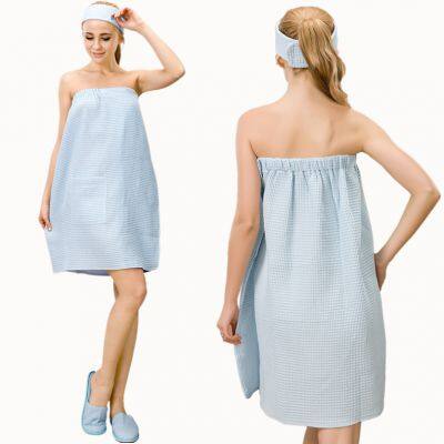 European Size Waffle Wrap with headband,Robe OEM( WR2130-KW)