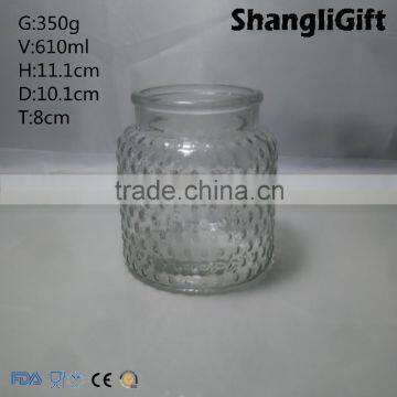 610ml Large Clear Glass Candle Holder with Dot Pattern