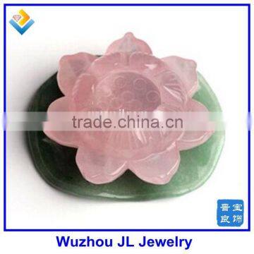 2015 Newest Rose Natural QUARTZ CRYSTAL lotus flower and Green lotus leaf Carved Healing