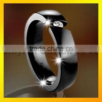 Black plating stainless steel jewelry with cz setting custom steel rings