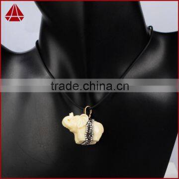 Zircon Pendant Bead With Imitation Ox Bone Carved Elephant