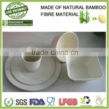custom white square safety natural bamboo fibre biodegradable tableware dishes plate bowl, dinner set