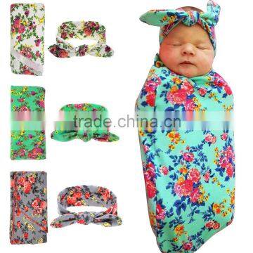 Newborn baby swaddle wrap cotton soft Blanket & Swaddling Wrap Blanket and headband set wh-1820