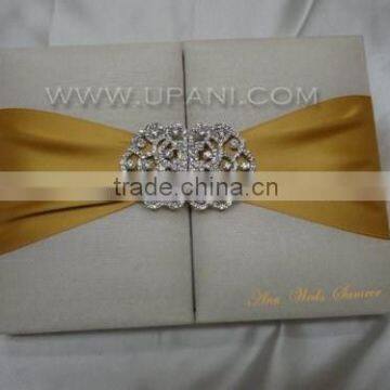 Gold Ribbon Silk Invitation with embellishment