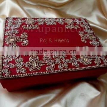 Red and Gold Embroidered Silk Invitation Box WHOLESALE