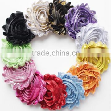 1.5" Shiny Rosette Shabby Flowers ,Chiffon Shabby Flowers,Shabby Chiffon Flowers