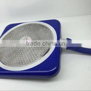 Blue Color Aluminum Nonstick Frying Pan Hot Induction Grill Pan photo-2