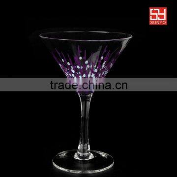 Customized Handmade purple and white color painted Crystal Clear Martini Glass