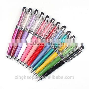 Mini crystal pen with stylus touch function crystal stylus pens 2 in 1 diamond ballpoint pens OEM available