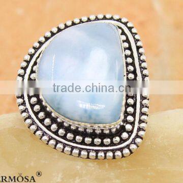 Dazzling Natural Stone Blue Larimar Vintage 925 Sterling Silver Men Ring Sz.9.25 photo-2