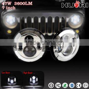 High lumen 4x4 accessories, 7 Inch Car LED Projector Headlight DOT Approved Round Head Light with Halo ring for JK