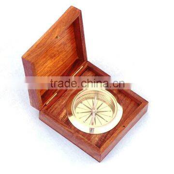 Stylish compass rose Solid Brass Captain's Desk Compass with Rosewood box 13411