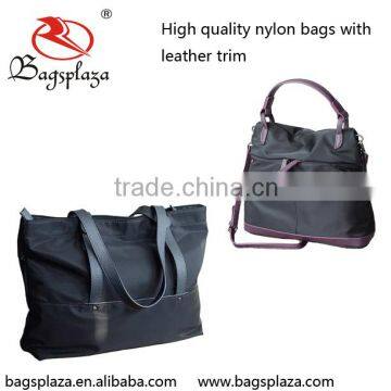 2016 Hot selling bags china suppliers high level waterproof nylon handbags with leather handle