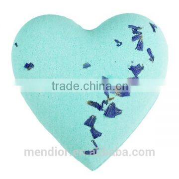 Mendior Heart shaped blue Marjoram esence oil bath bombs handmade dry flower bath fizzer SPA bath salt bubble OEM 30 g to 200 g