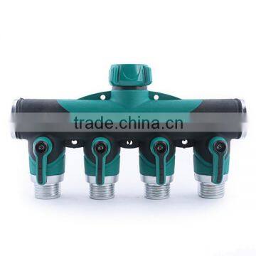 4-Way Hose Garden Hose Splitter - Hose Faucet Valve Shut Off Connector, 4-Outlet Hose to Hose Manifold