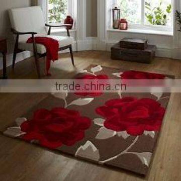 Sophisticated brown/red motif large flower hand tufted area rug for living room