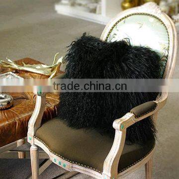 100% Real Tibet Sheep Mongolian Lamb Fur Cushion Pillow Black Color