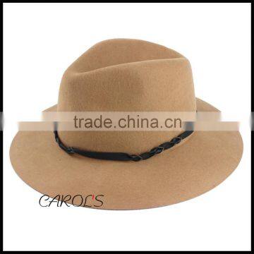 leather band wide brim winter women's and men's water proof with felt hat