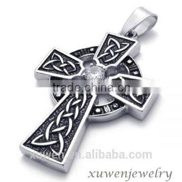 celtic 316l stainless steel gothic cross pendant with zircon