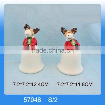 Personalized ceramic christmas bell decoration with cute reindeer figurine