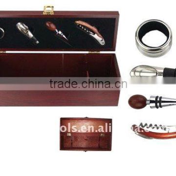 HH717-11 wooden wine box with wine accessories for single bottle,deluxe wine box with accessories