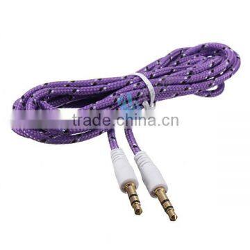 Round Car Stereo Auxiliary Cable 3.5mm Braided Fabric Audio Cable