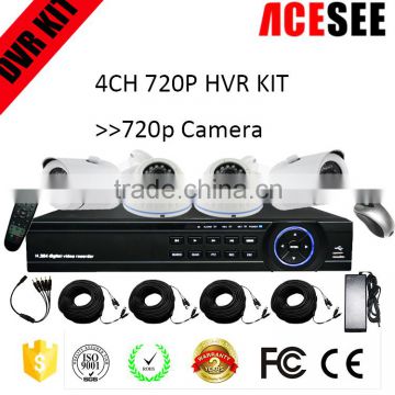 ACESEE h.264 4ch dvr combo cctv camera kit with dome and bullet camera