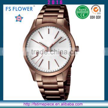 FS FLOWER - Coffee Gold Plated High-Grade Men's Quartz Stainless Steel Case Back Band Watch Quartz Movement Custom Brand Watch