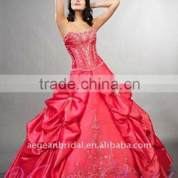 Style XZ-pd1222 strapless red taffeta ball gown floor-length beaded bodice quinceanera dress