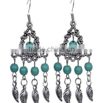 Retro National Wind Jewelry Tassel Leaves Pendant Earrings Turquoise Earrings Ebay Home Selling for OEM / ODM photo-2