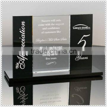 Engraved Glass Rectangle Award With Base For Supplier Souvenir