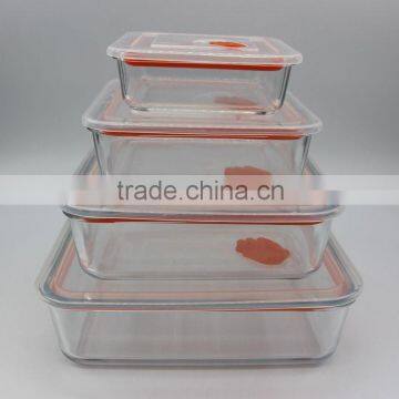 Factory price different sizes square shape with plastic lid and silicone pad high borosilicate glass food container