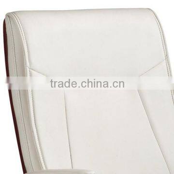 White Leather Wood Back Office Chair Plywood photo-3