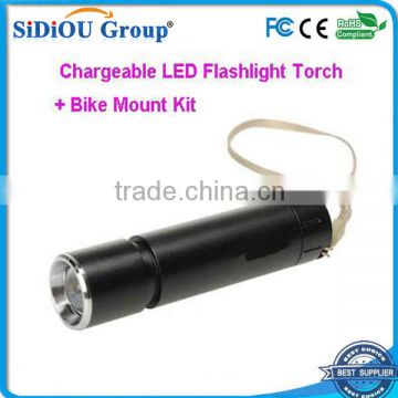 Chargeable LED Flashlight Torch With Bike Mount Kit