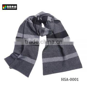 Fashionable Knitted Grey Cashmere Scarf, Trendy Handmade Knitted Striped Scarf