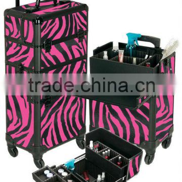 Seya 2 in 1 Rolling Makeup Cosmetic Train Case Beauty Kit 4-Wheel Zebra