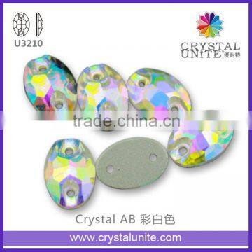 Crystal AB Sew on Rhinetstones oval shape with 2 holes U3210