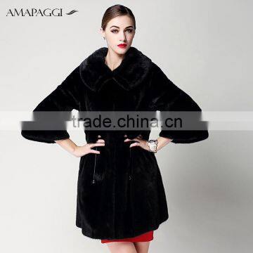 Factory sale black slim mink fur winter coat for ladies