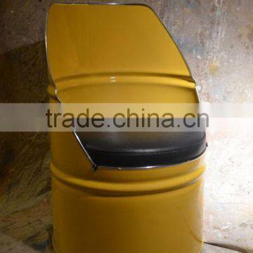 Industrial Furniture Barrel Chair Yellow Leather Padded Seat, Metal Barrel Chair