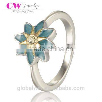 Blue Enamel 925 Sterling Silver Flower Shape New Model Wedding Ring