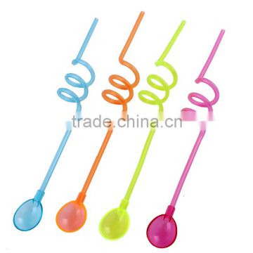 Colored plastic drinking straws with spoon