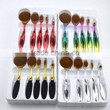 2017 HOT!!! 10pcs Toothbrush Rainbow Makeup Brush Spoon Oval Makeup Brush Set