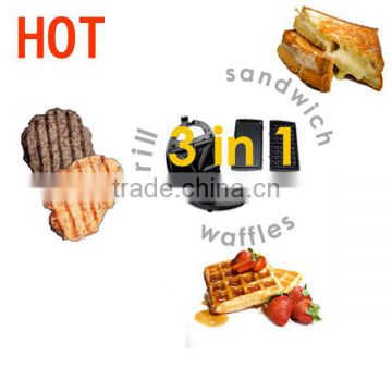 GS approval hot sell 3 in 1 waffle grill maker