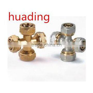 brass cross connector for pipe connect , compression fitting brass equal cross for pipe