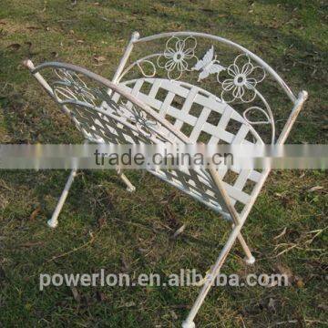 POWERLON Vintage Antique White Brush Black Metal Magazine Rack Wrought Iron Home Furniture photo-2