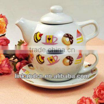 lovely hand made decaled ceramic tea pot set