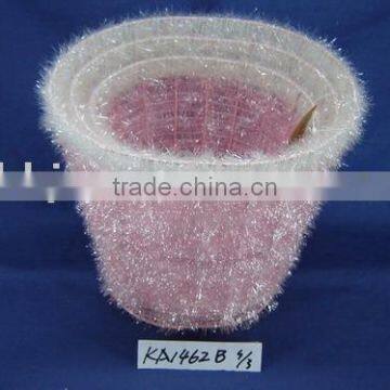 Round pink wool and wire storage crap basket