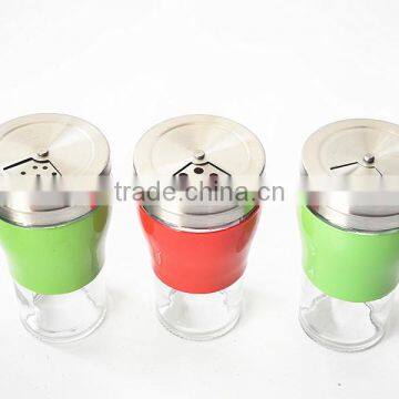Colorful Glass Condiment Bottle With Rotating Hole Lid Metal Cover photo-2